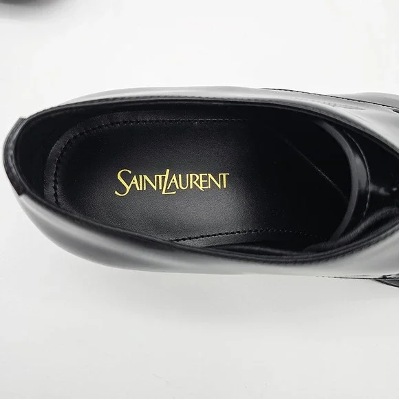 Saint Laurent Mens Vadim Derby Shoes Square Toe Polished Leather Nero Black 9.5 - Picture 4 of 7